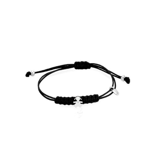Bracciale Lebebé Cordino Nero Bimba Oro Bianco 18 Kt e Diamantino