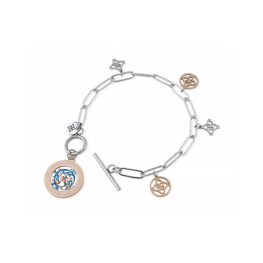 Bracciale Camurrìa A Maiolica Catena In Acciaio Con Charms Acciaio E Pvd Oro Rosa Stampa Maiolica