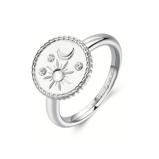 Anello Brosway Chakra Acciaio Tondino Cristalli e Sole/Luna - Misura 14
