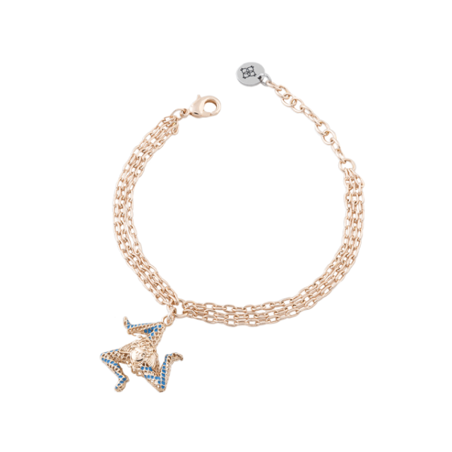 Bracciale Camurrìa A Trinacria 3 Fili Pvd Oro Rosa Con Charm Trinacria Smalto Blu
