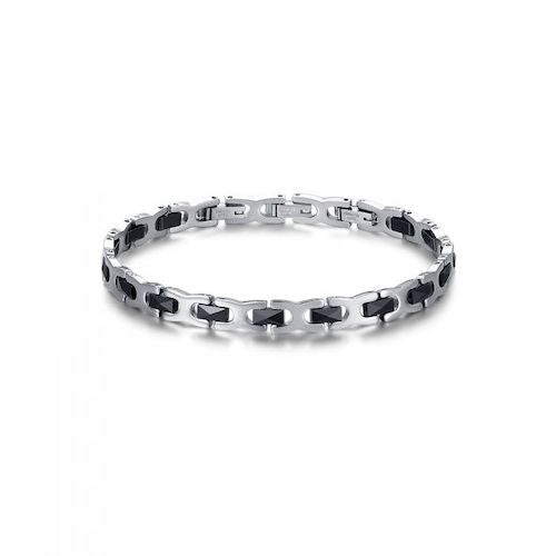 Bracciale Uomo Luca Barra Casual Acciaio Elementi Sfaccettati Ceramica Nera