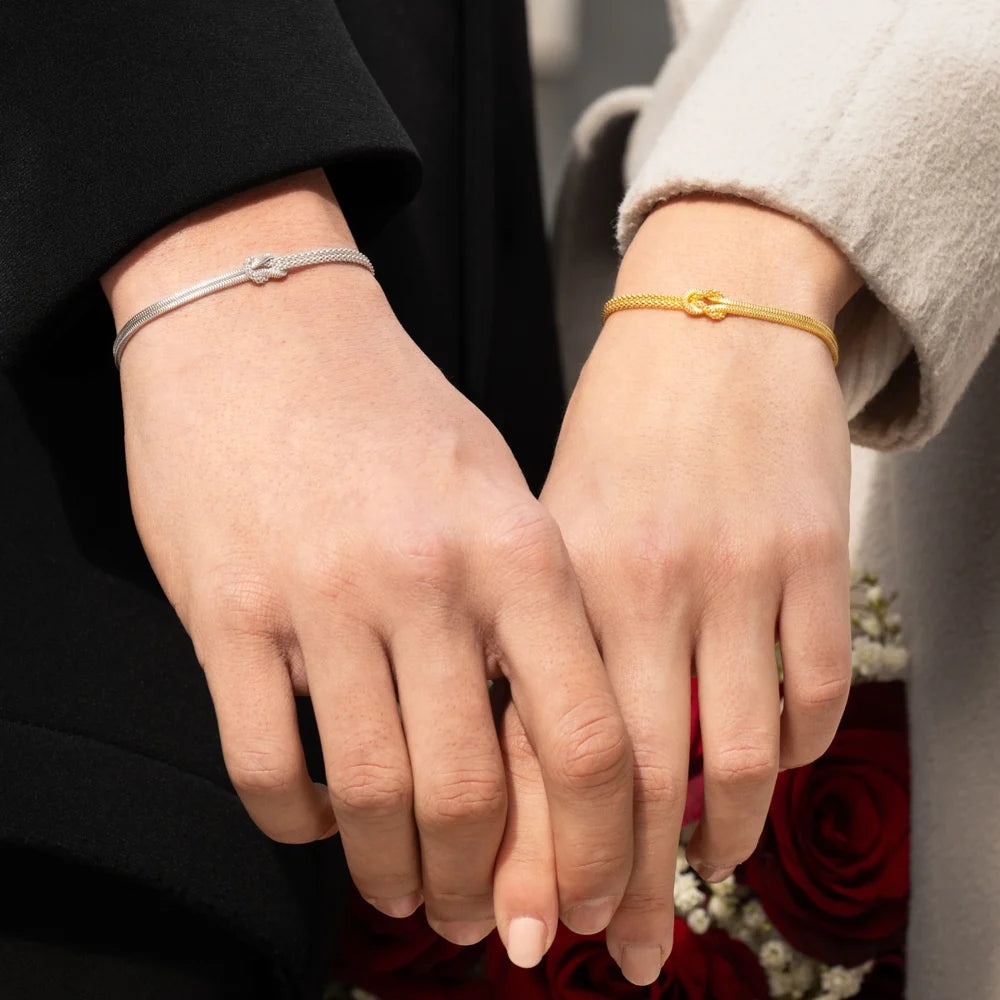 Bracciale Unisex Amen Nodo D'Amore Argento Dorato 2 Catene Che Formano Nodo Centrale
