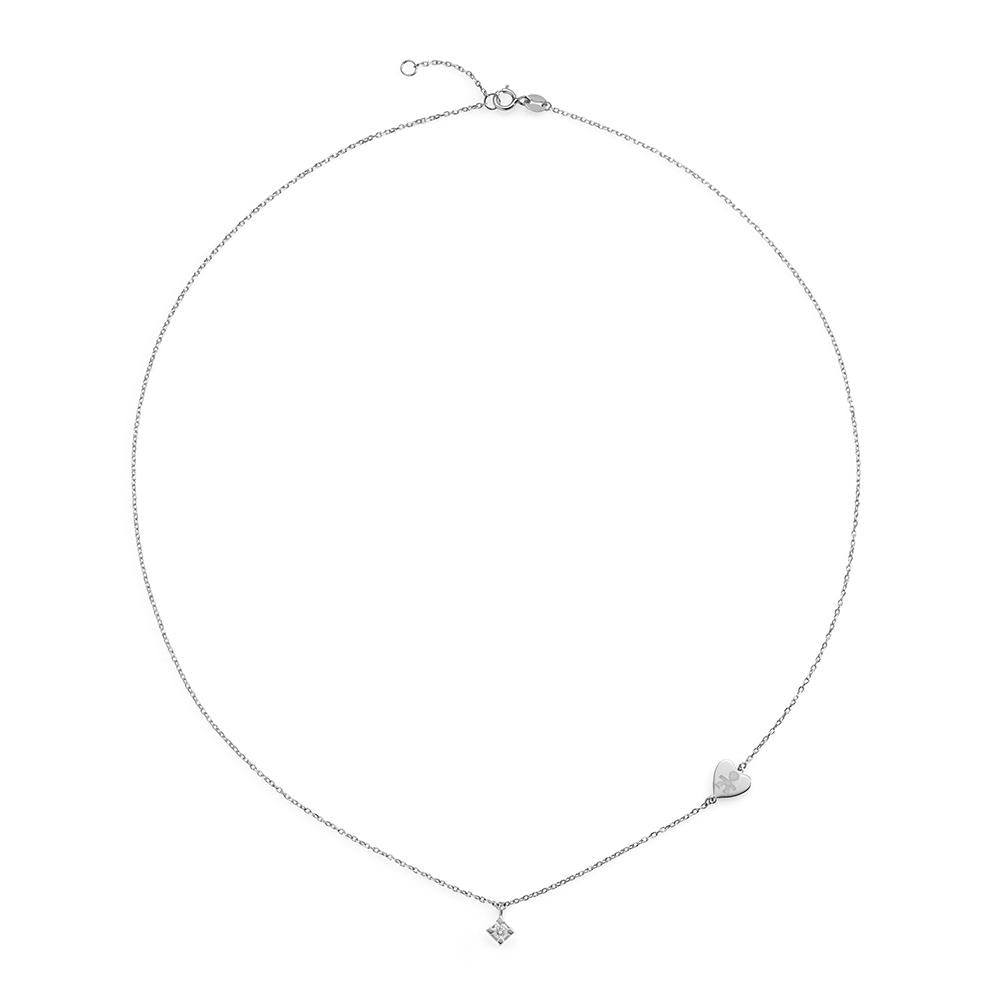 Collana Lebebé Per Sempre Oro Bianco 18 Kt Pendente Punto Luce Diamante Targhetta Cuore Sagoma Bimbo