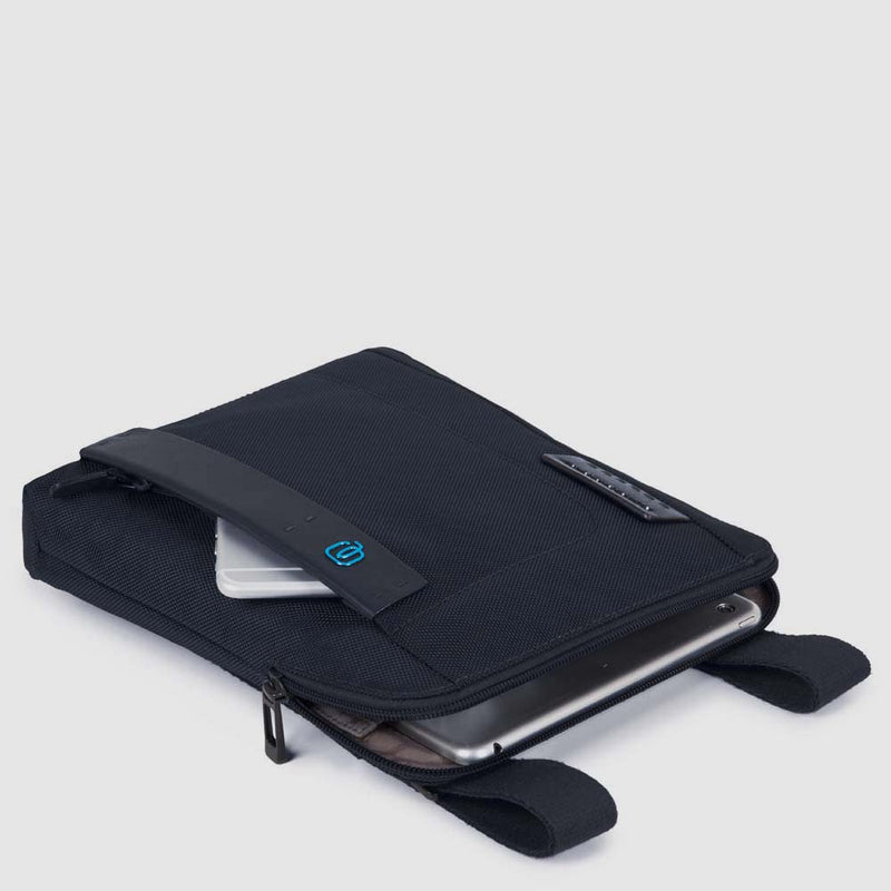 Borselli Piquadro Borsello Porta Ipad In Tessuto Con Inserti Pelle Blu