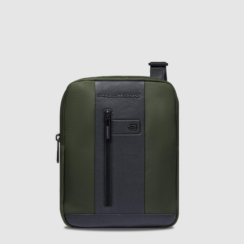 Borselli Piquadro Br2 Borsello Uomo Porta Ipad Tasca Frontale Tessuto Verde Inserti Pelle Nera