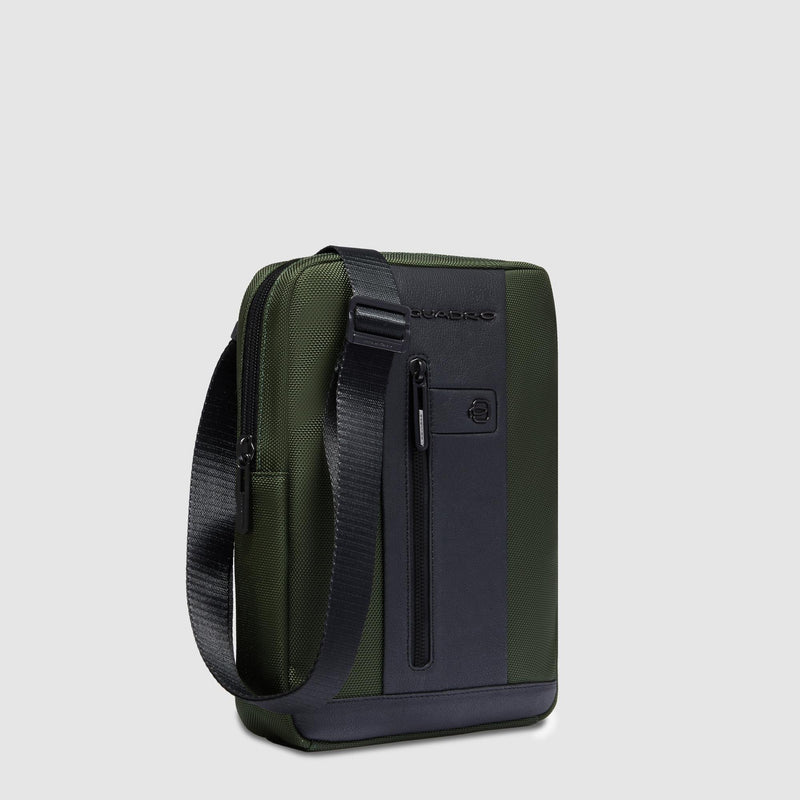Borselli Piquadro Br2 Borsello Uomo Porta Ipad Tasca Frontale Tessuto Verde Inserti Pelle Nera