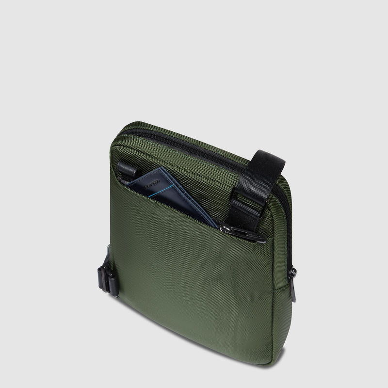 Borselli Piquadro Br2 Borsello Uomo Porta Ipad Tasca Frontale Tessuto Verde Inserti Pelle Nera
