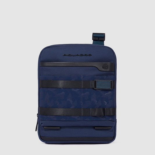 Borselli Piquadro Borsello Grande Porta Ipad In Tessuto Blu Inserti Pelle Nera