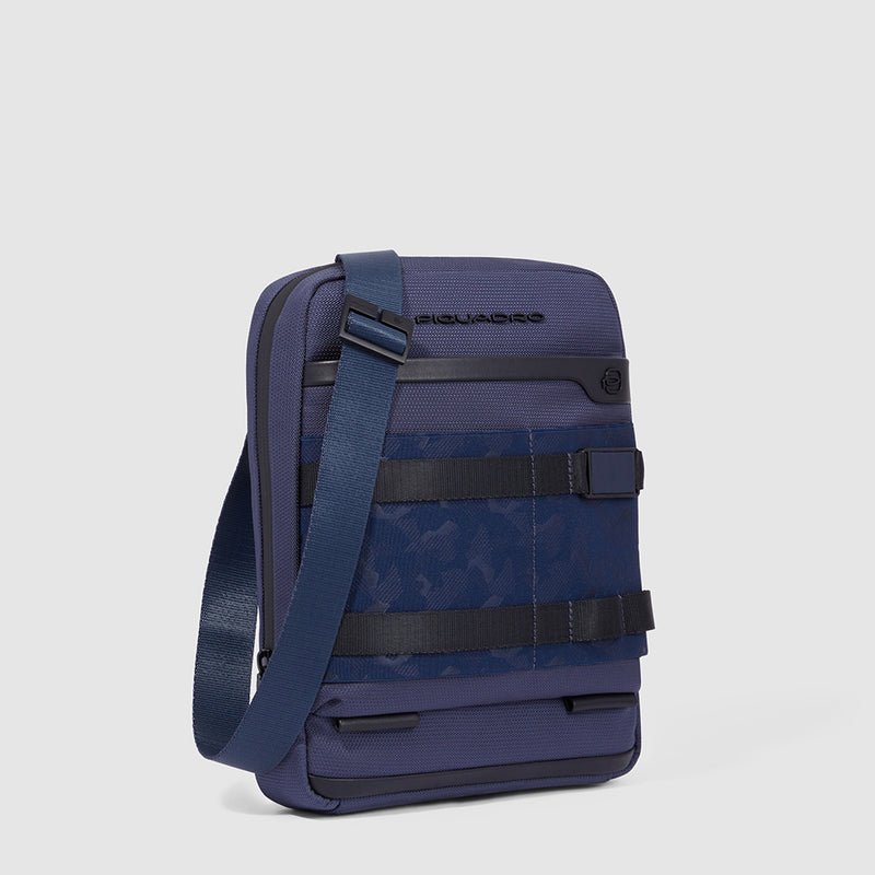 Borselli Piquadro Borsello Grande Porta Ipad In Tessuto Blu Inserti Pelle Nera