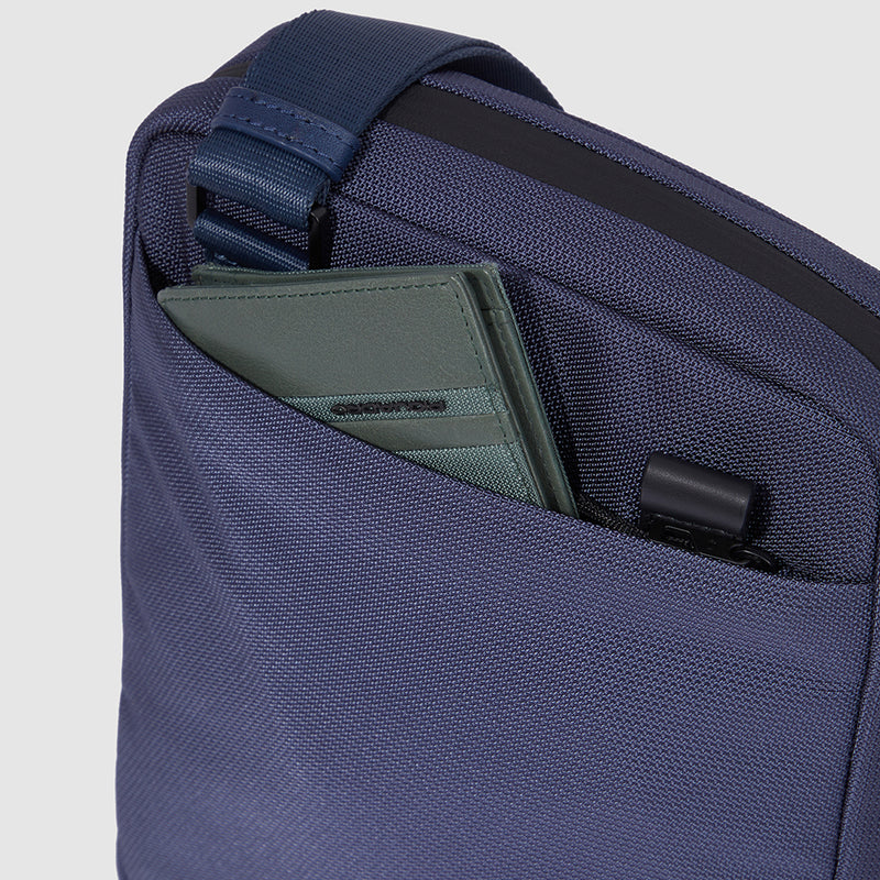 Borselli Piquadro Borsello Grande Porta Ipad In Tessuto Blu Inserti Pelle Nera