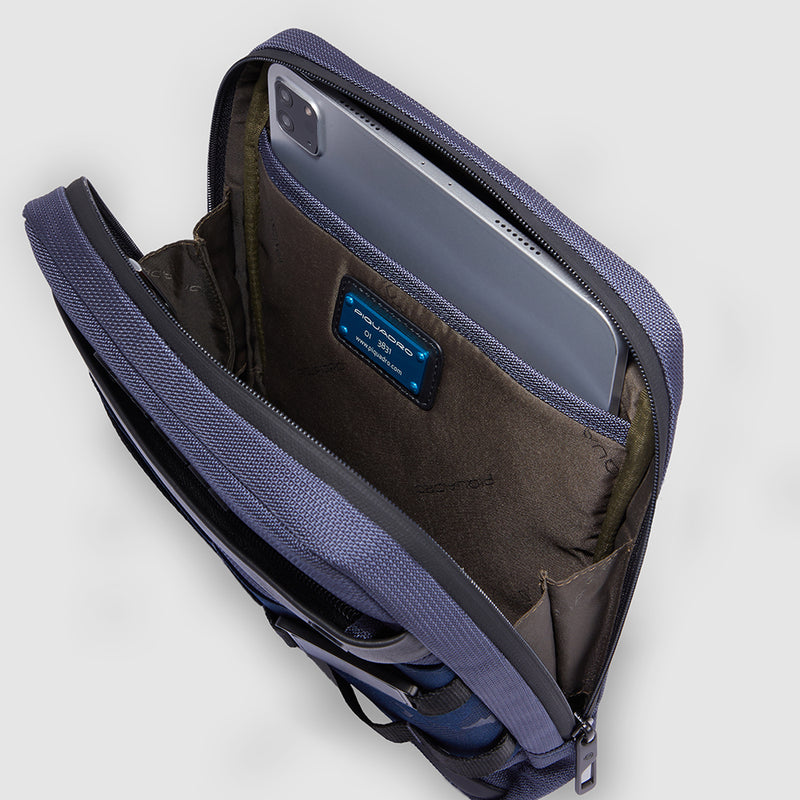 Borselli Piquadro Borsello Grande Porta Ipad In Tessuto Blu Inserti Pelle Nera