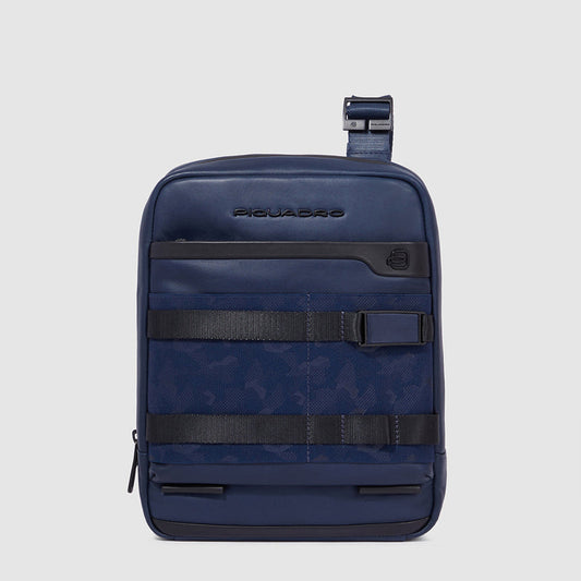 Borselli Piquadro Borsello Grande Porta Ipad In Pelle Blu e Tessuto