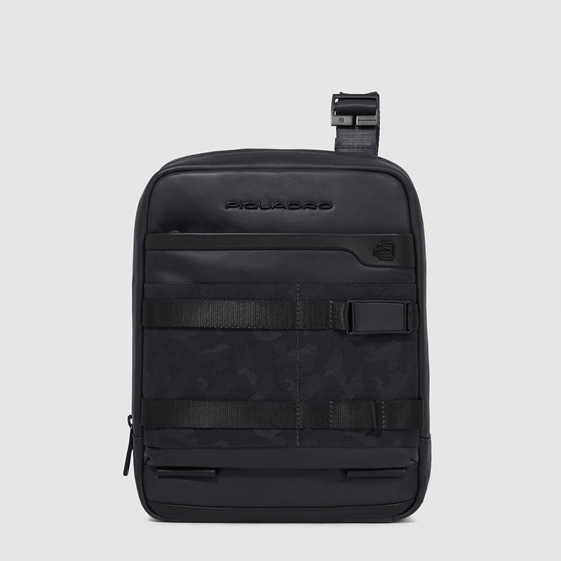 Borselli Piquadro Borsello Grande Porta Ipad Tasca Frontale Tessuto Ed Inserti Pelle Nera