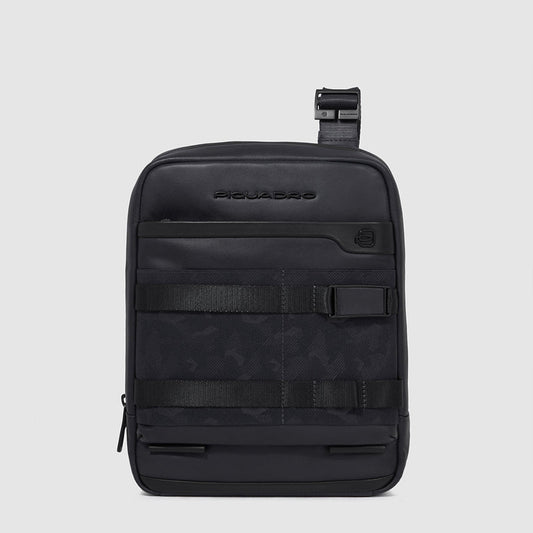 Borselli Piquadro Borsello Grande Porta Ipad Tasca Frontale Tessuto Ed Inserti Pelle Nera