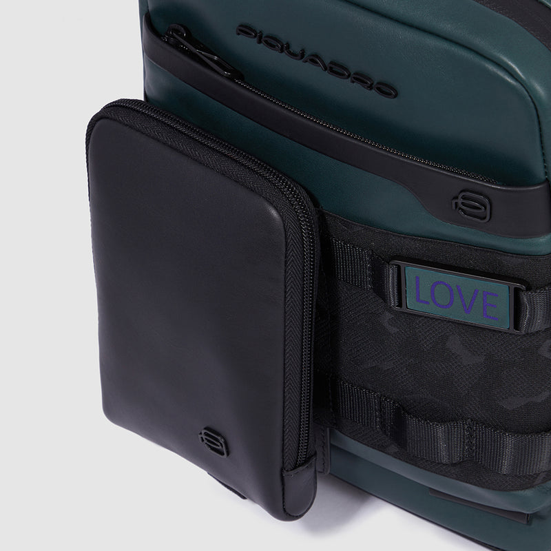 Borselli Piquadro Borsello Grande Porta Ipad Tasca Frontale Tessuto Ed Inserti Pelle Nera