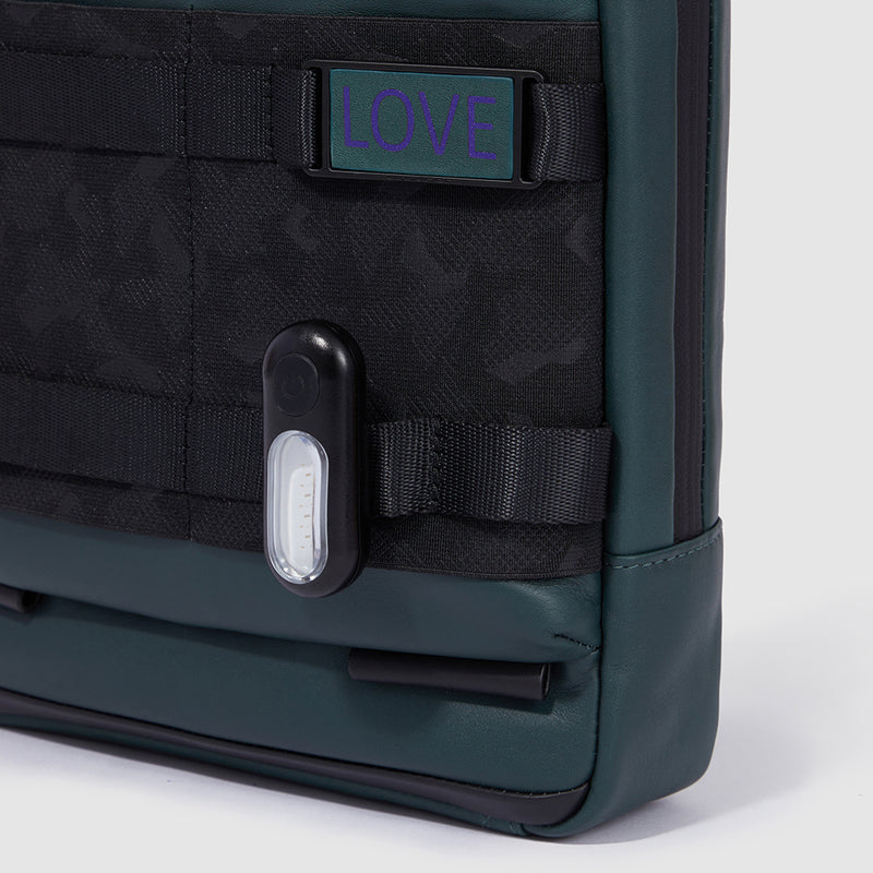 Borselli Piquadro Borsello Grande Porta Ipad Tasca Frontale Tessuto Ed Inserti Pelle Nera