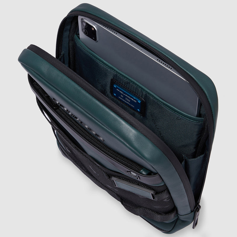 Borselli Piquadro Borsello Grande Porta Ipad Tasca Frontale Tessuto Ed Inserti Pelle Nera