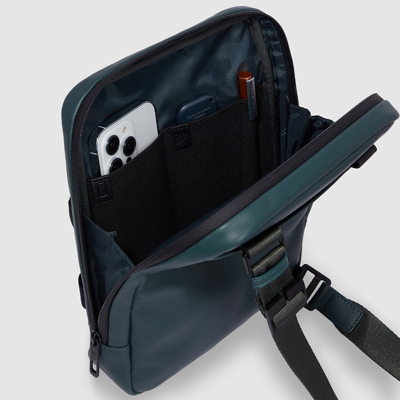 Borselli Piquadro Borsello Grande Porta Ipad Tasca Frontale Tessuto Ed Inserti Pelle Nera