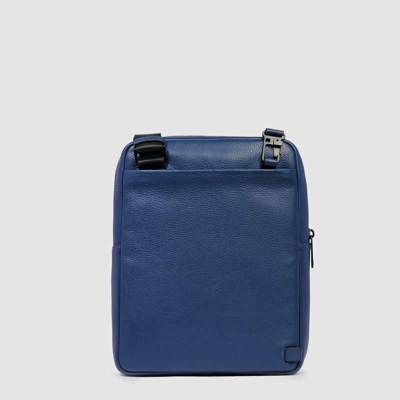 Borselli Piquadro Borsello Uomo Grande Porta Ipad Patta Tasca Frontale Pelle Martellata Blu