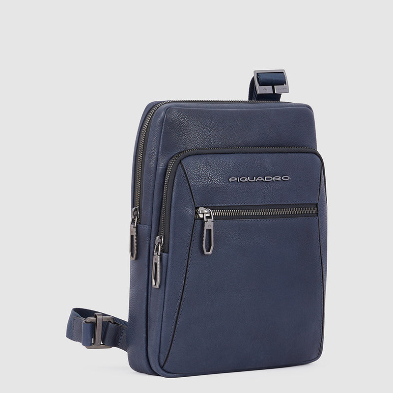 Borselli Piquadro Borsello Grande Porta Ipad In Pelle Martellata Blu