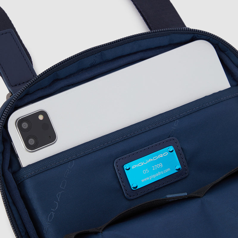 Borselli Piquadro Borsello Grande Porta Ipad In Tessuto Ed Inserti Pelle Blu