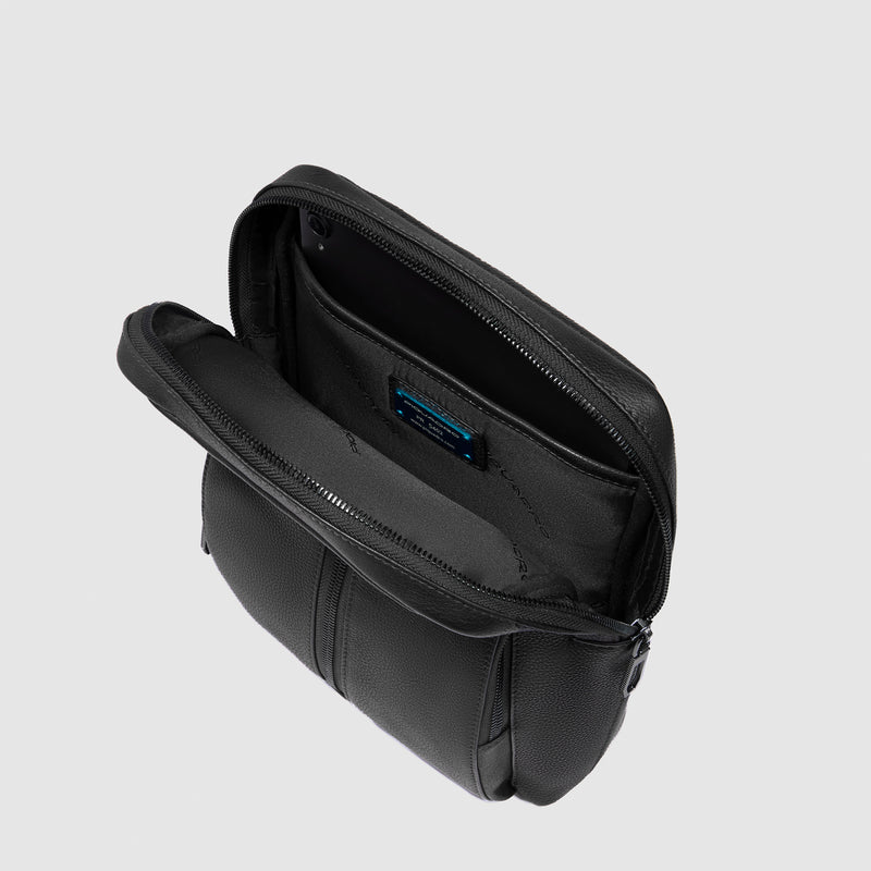 Borselli Piquadro Borsello Uomo Grande Porta Ipad Due Tasche Frontali Pelle Nera