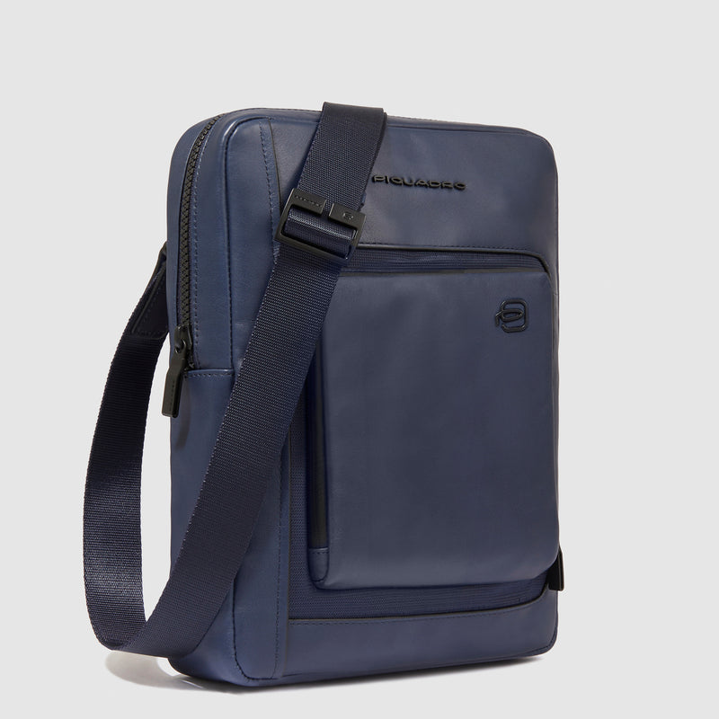 Borselli Piquadro Borsello Grande Porta Ipad Doppia Tasca Frontale In Pelle Liscia Blu