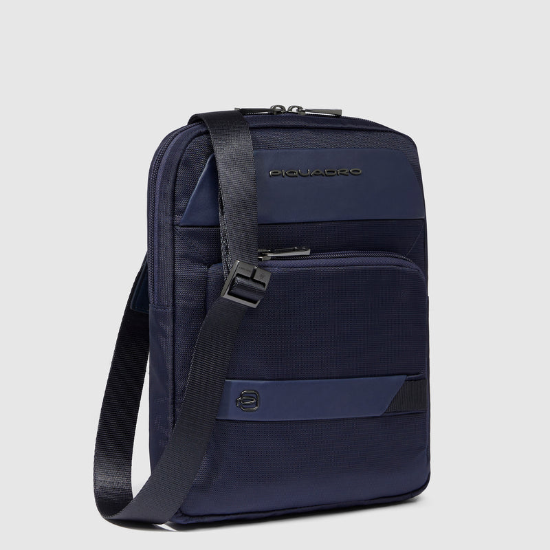 Borselli Piquadro Borsello Uomo Grande Porta Ipad Tasca Frontale Tessuto Ed Inserti Pelle Blu