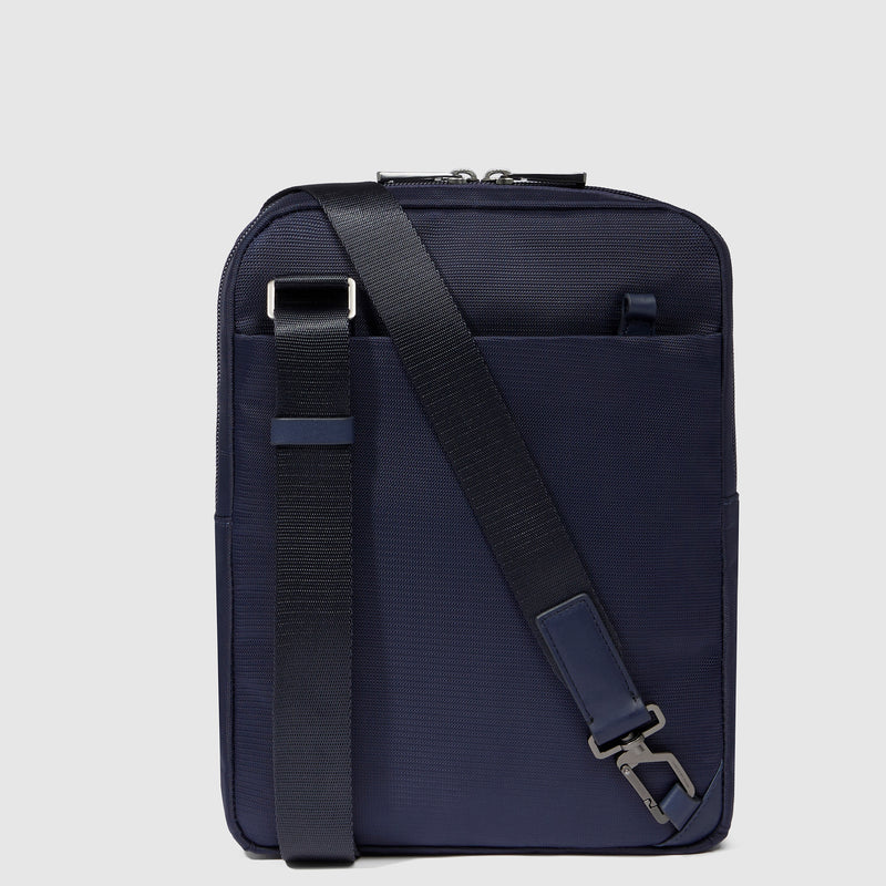 Borselli Piquadro Borsello Uomo Grande Porta Ipad Tasca Frontale Tessuto Ed Inserti Pelle Blu