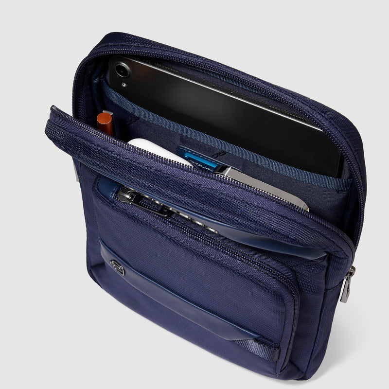 Borselli Piquadro Borsello Uomo Grande Porta Ipad Tasca Frontale Tessuto Ed Inserti Pelle Blu