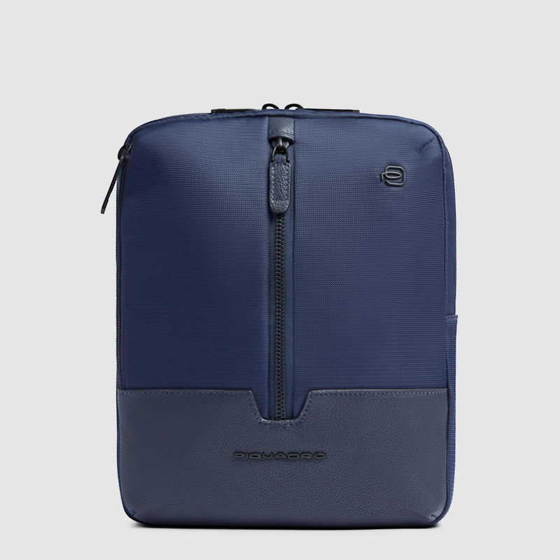 Borselli Piquadro Borsello Porta Ipad Tasca Frontale Tessuto Inserto Pelle Blu