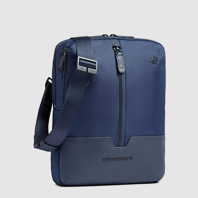 Borselli Piquadro Borsello Porta Ipad Tasca Frontale Tessuto Inserto Pelle Blu