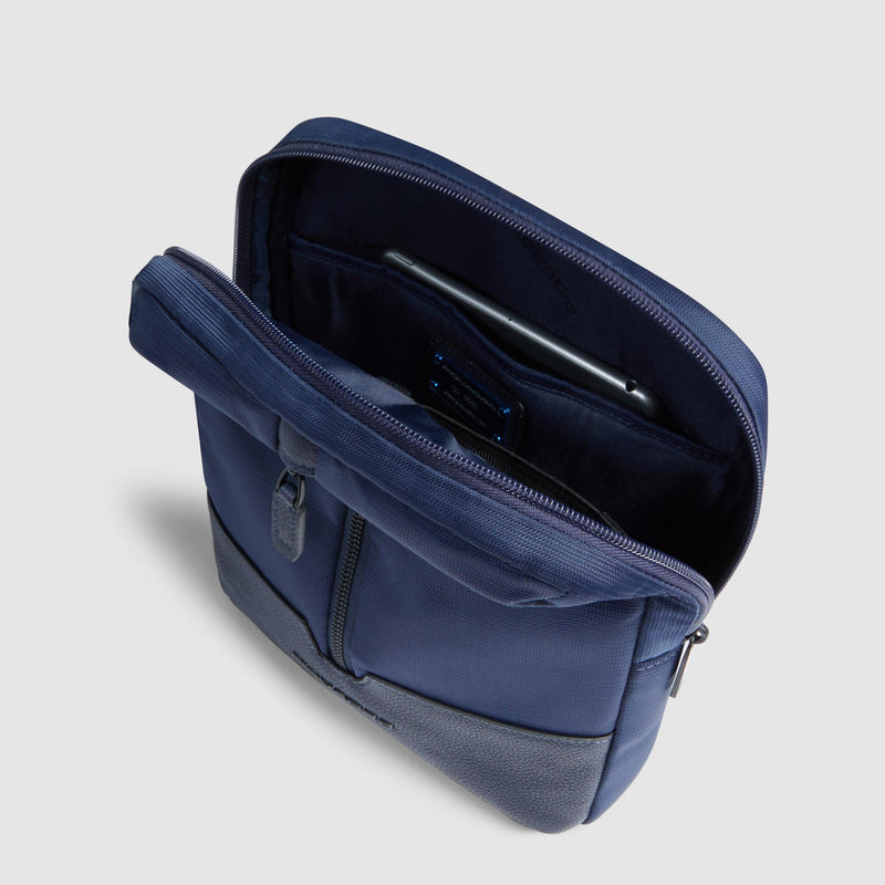 Borselli Piquadro Borsello Porta Ipad Tasca Frontale Tessuto Inserto Pelle Blu