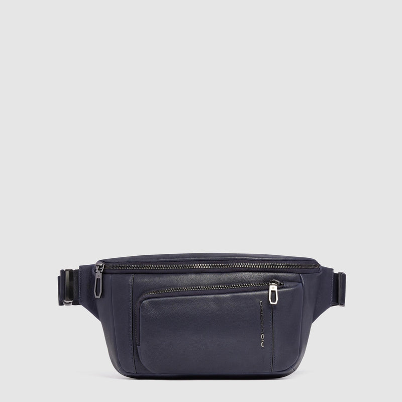 Marsupio Piquadro Con Tasca Frontale Pelle Martellata Blu