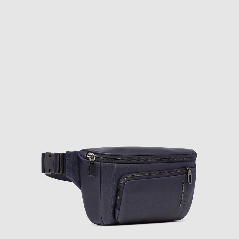 Marsupio Piquadro Con Tasca Frontale Pelle Martellata Blu