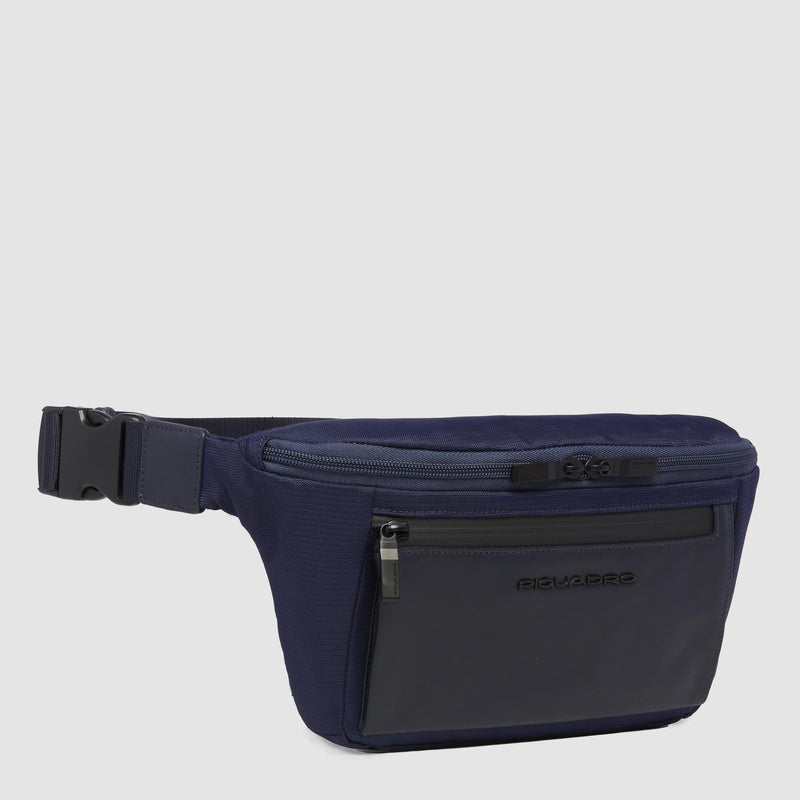 Marsupio Piquadro Con Tasca Frontale Tessuto Inserto Pelle Blu