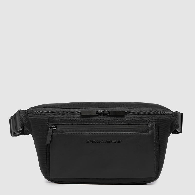 Marsupio Piquadro Con Tasca Frontale Tessuto Inserto Pelle Nera