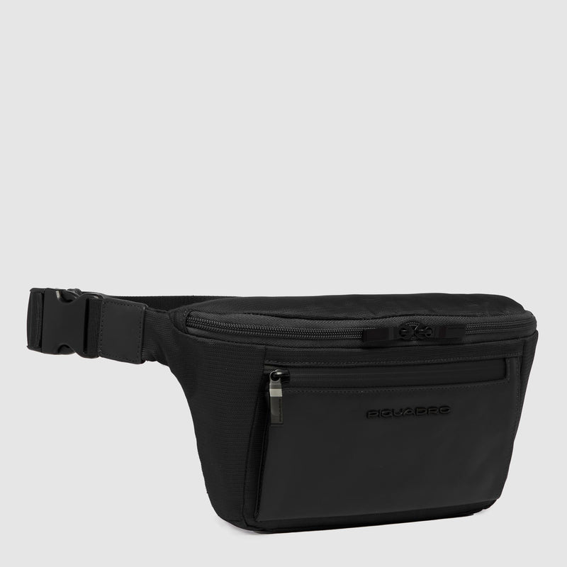 Marsupio Piquadro Con Tasca Frontale Tessuto Inserto Pelle Nera