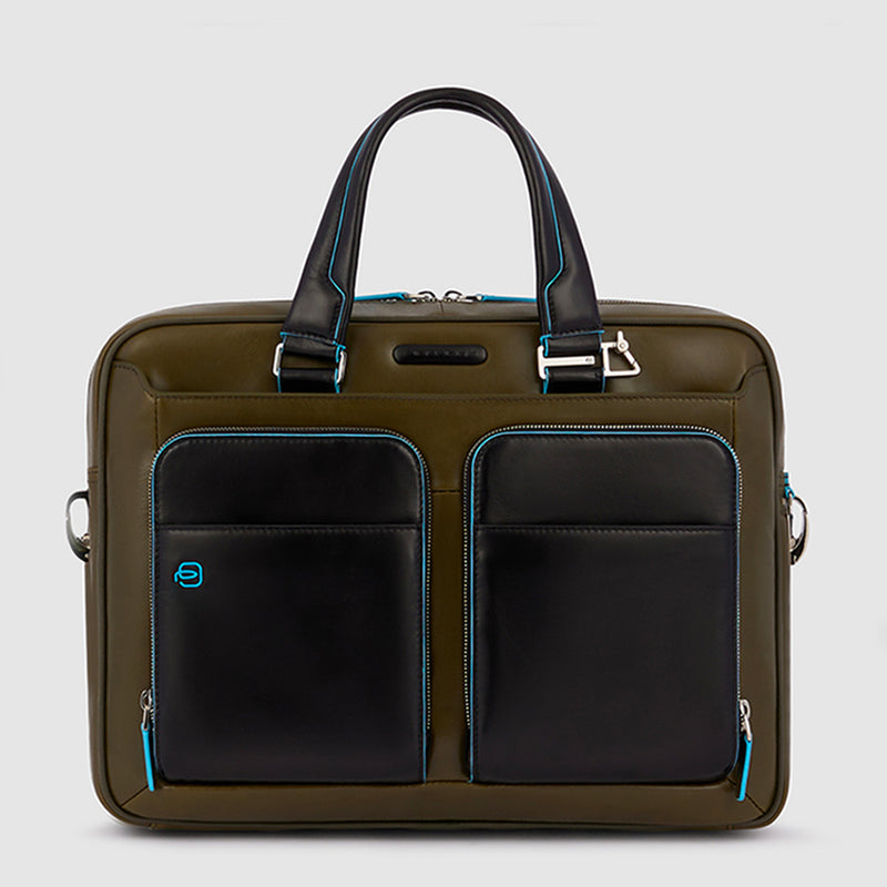 Borse Lavoro Piquadro Blue Square Borsa A Due Manici Porta Pc Ipad In Pelle Verde E Nera