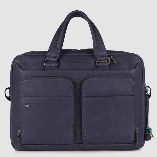 Borse Lavoro Piquadro Borsa Sottile Porta Pc Ipad A Due Manici In Pelle Martellata Blu