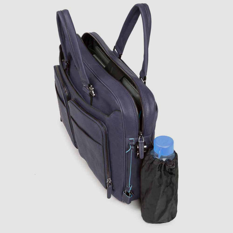 Borse Lavoro Piquadro Borsa Sottile Porta Pc Ipad A Due Manici In Pelle Martellata Blu