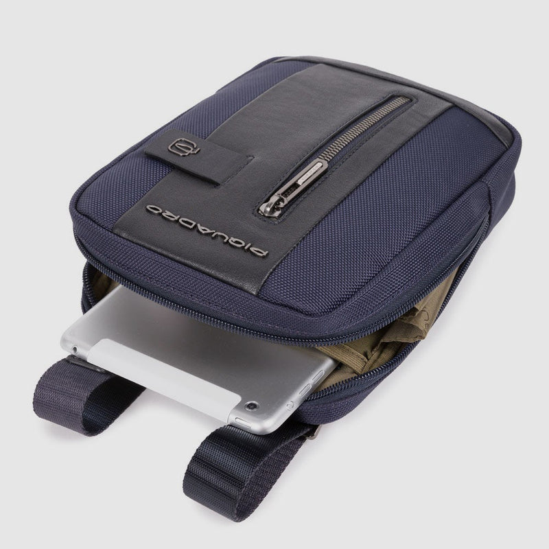 Borselli Piquadro Borsello Piccolo Porta Ipad Tasca Frontale Nylon Inserti Pelle Blu