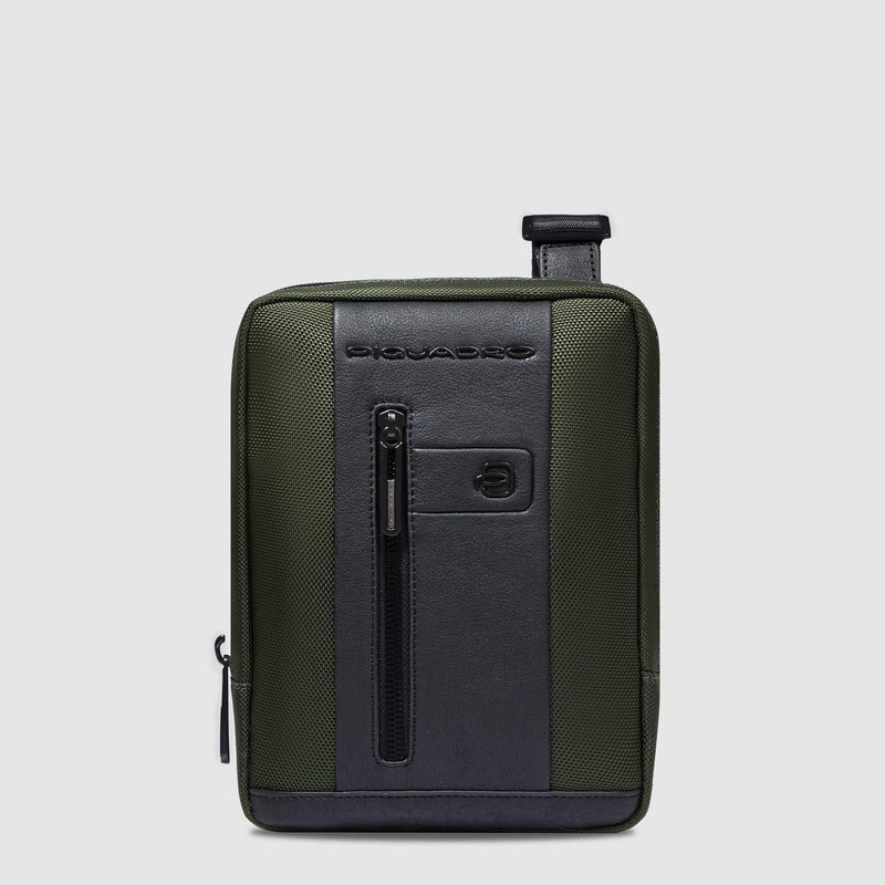 Borselli Piquadro Borsello Uomo Porta Ipad Tasca Frontale Tessuto Verde Inserti Pelle Nera