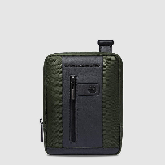 Borselli Piquadro Borsello Uomo Porta Ipad Tasca Frontale Tessuto Verde Inserti Pelle Nera