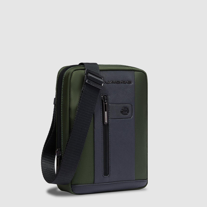 Borselli Piquadro Borsello Uomo Porta Ipad Tasca Frontale Tessuto Verde Inserti Pelle Nera