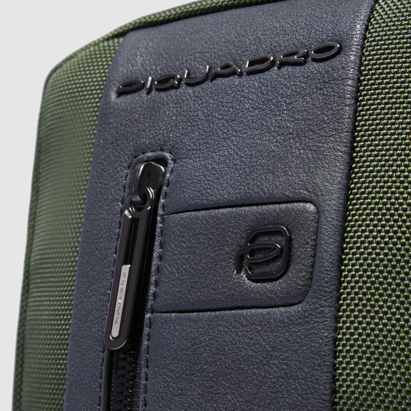 Borselli Piquadro Borsello Uomo Porta Ipad Tasca Frontale Tessuto Verde Inserti Pelle Nera