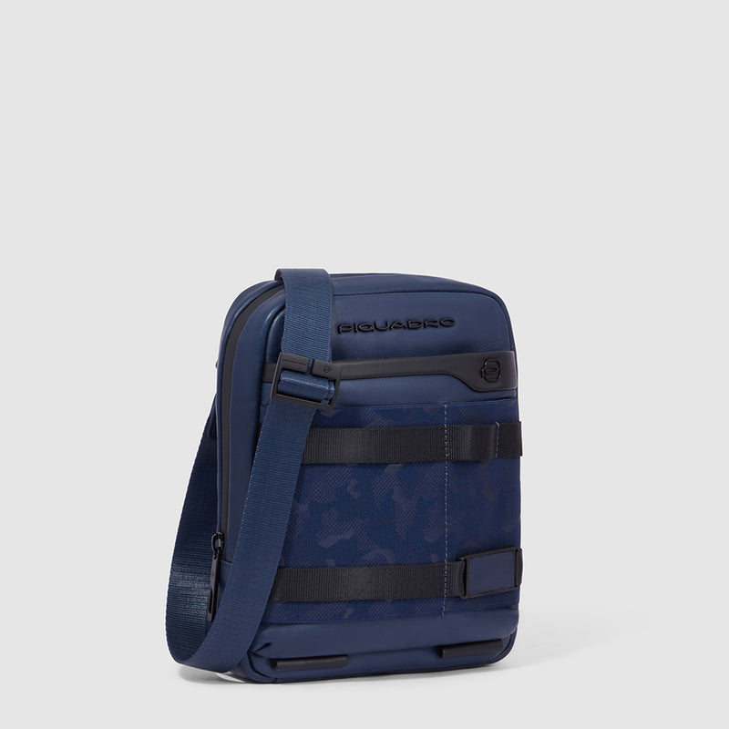 Borselli Piquadro Borsello Piccolo Porta Ipad In Pelle Blu Inserti Tessuto E Neri