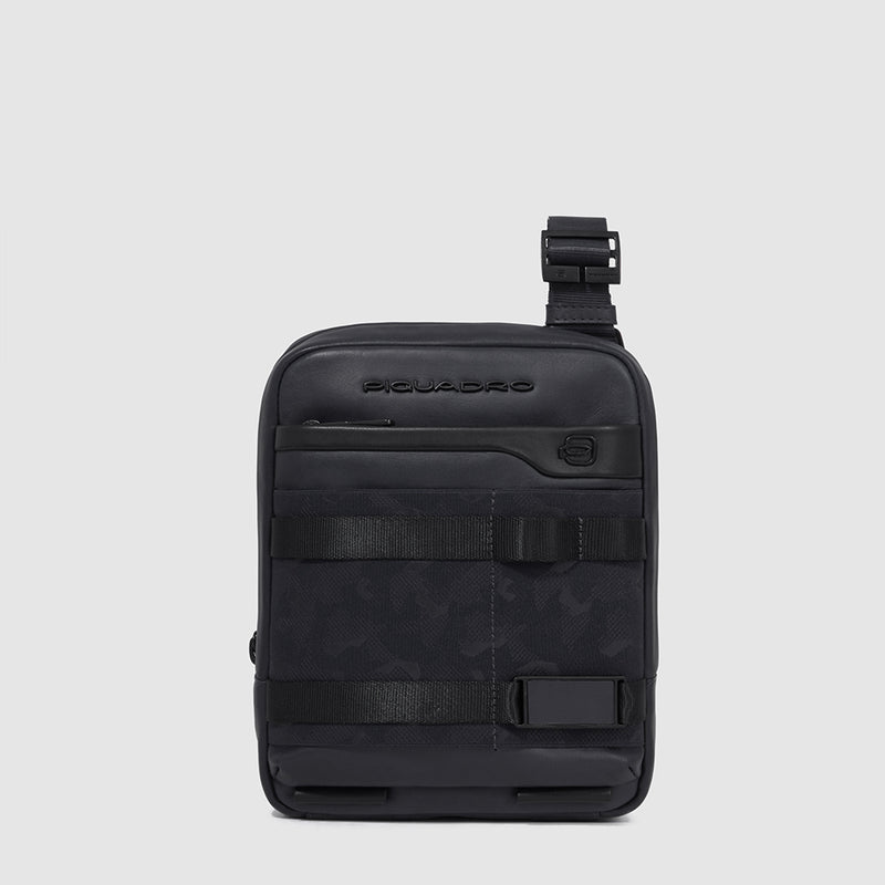 Borselli Piquadro Borsello Piccolo Porta Ipad In Pelle Nera Inserti Tessuto Neri