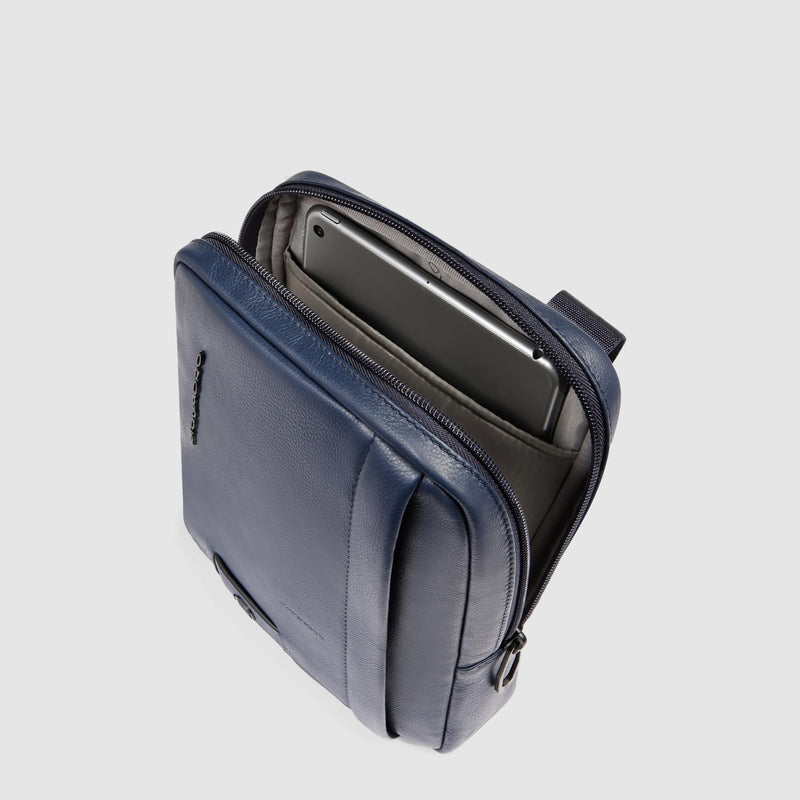 Zaino Piquadro Borsello Porta Ipad Mini Tasca Frontale Posteriore Pelle Blu