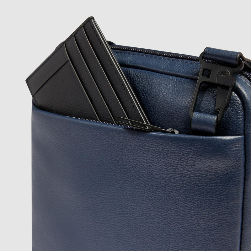 Zaino Piquadro Borsello Porta Ipad Mini Tasca Frontale Posteriore Pelle Blu